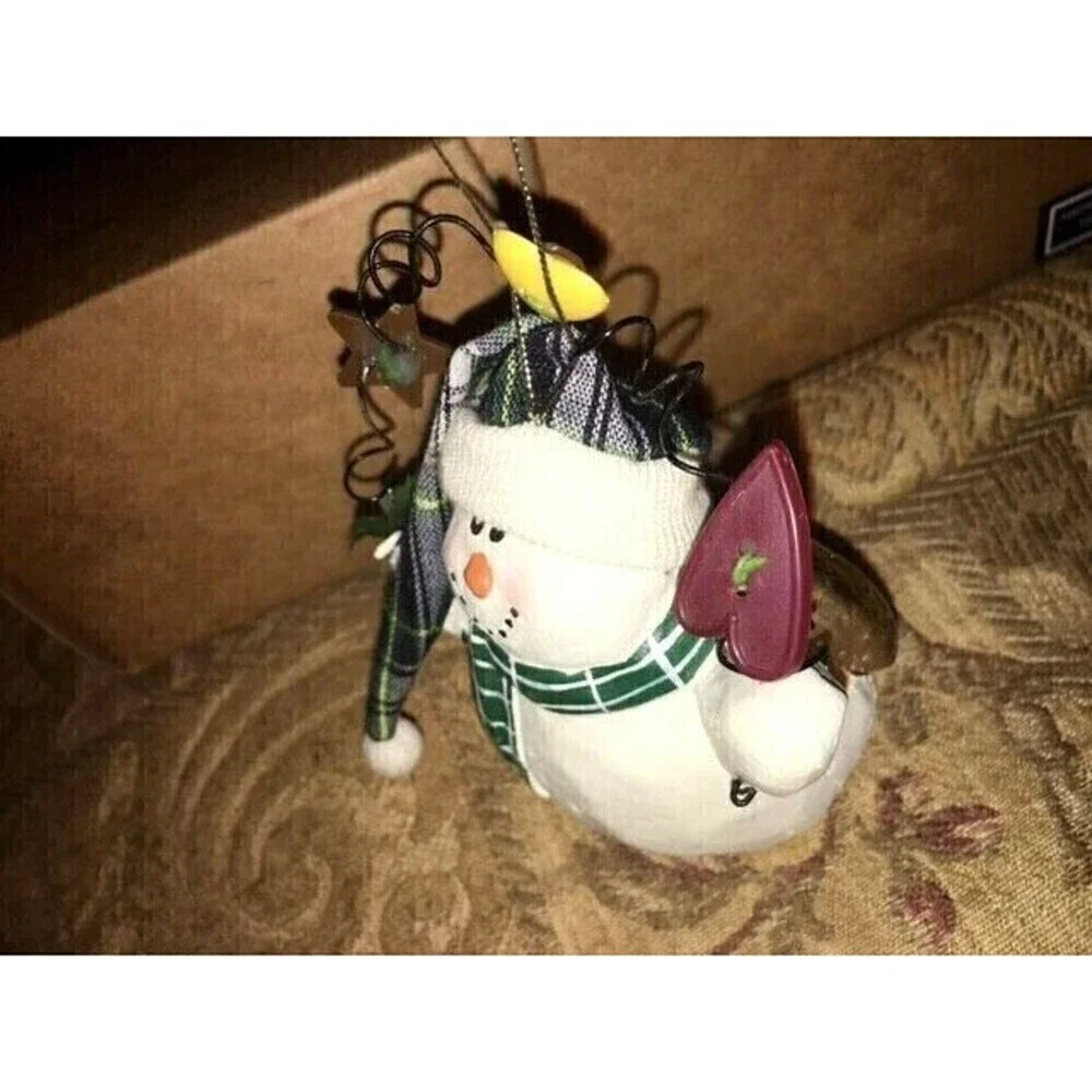 Snowman Angel in Plaid Hat, Check Scarf, Quality Resin Christmas Ornament